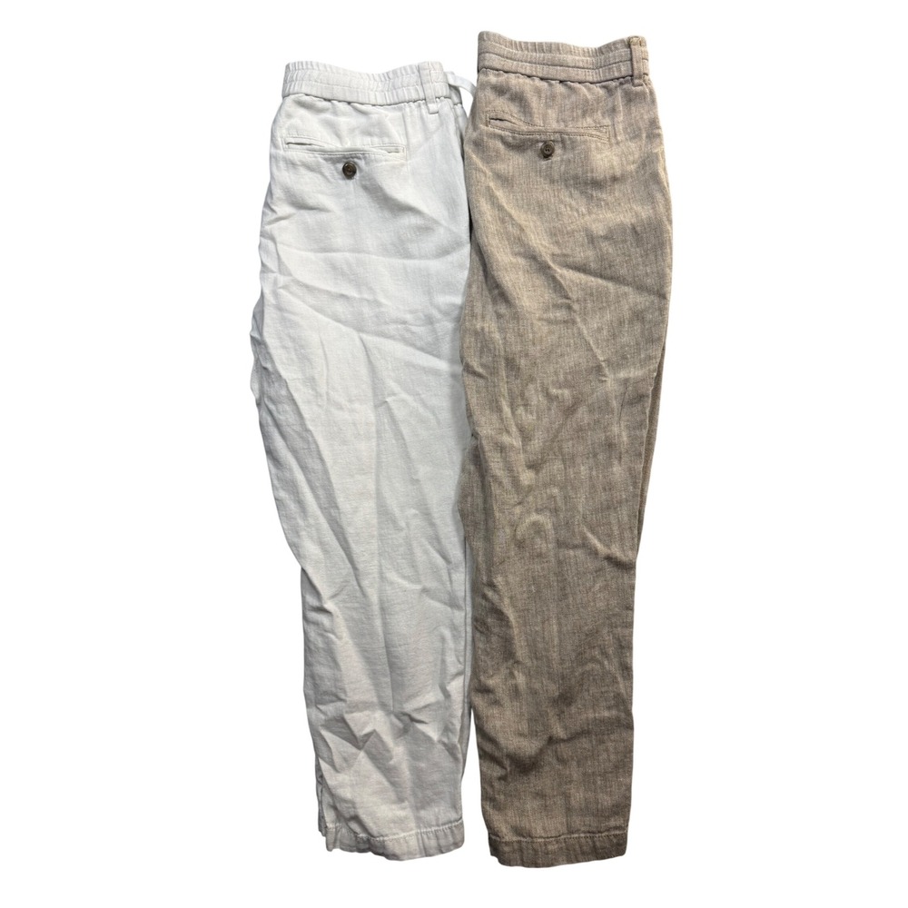 Banana Republic Athletic Fit Linen Blend Pants 2 Pack White Tan 33x30 Mens